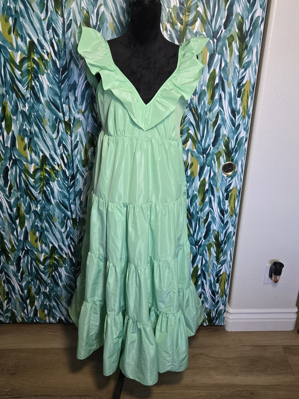 J. Crew Mint Green Ruffle V-Neck Tiered Maxi Dress - Picture 2 of 7